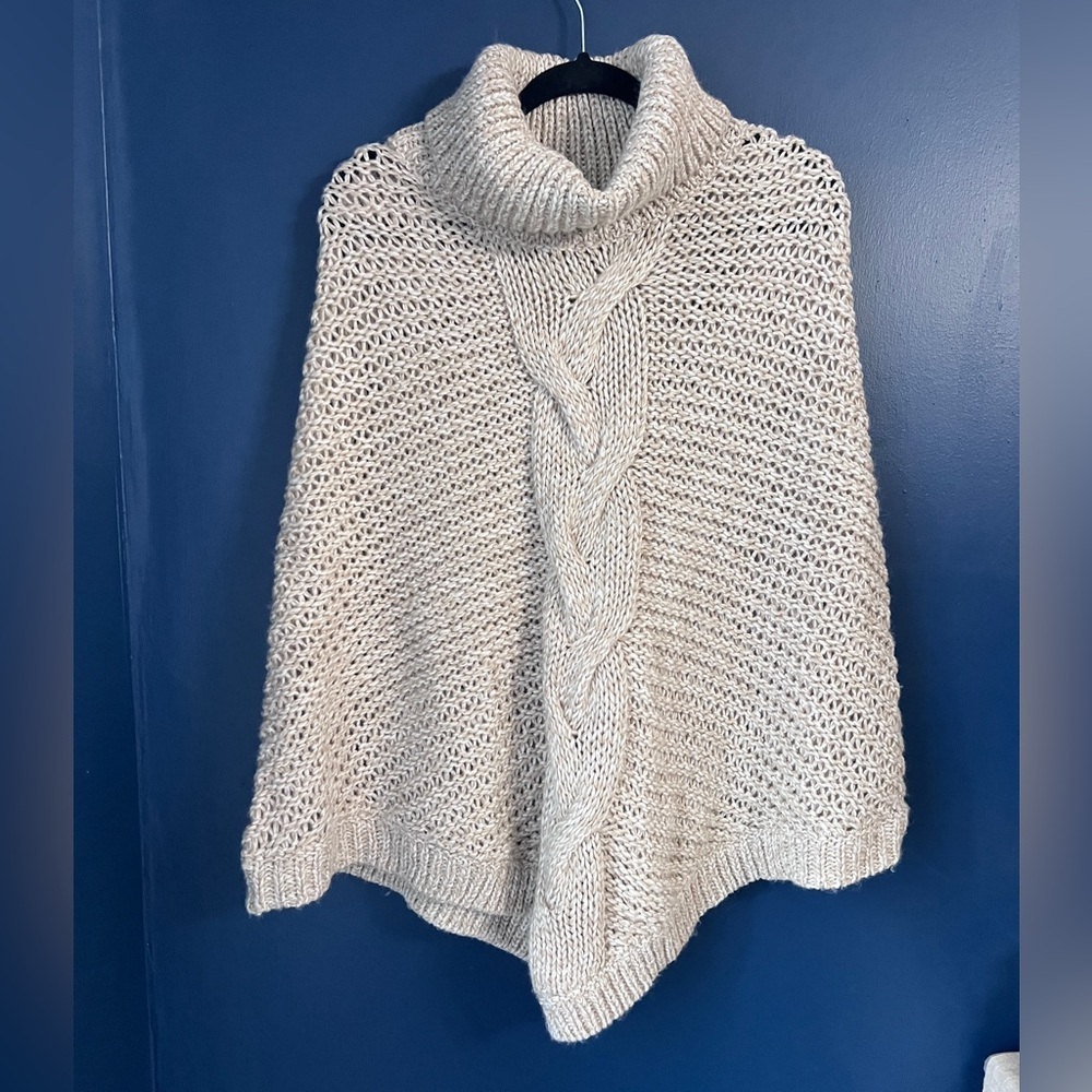 Eddie Bauer Cable Knit Turtleneck Poncho Cape Beige M/L